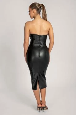 WNT DRESSES Pamela Strapless Faux Leather Dress - Black