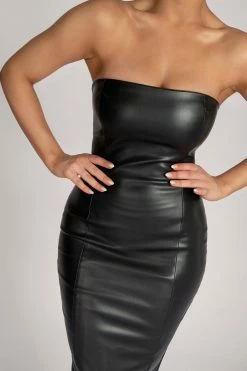 WNT DRESSES Pamela Strapless Faux Leather Dress - Black