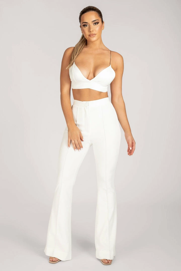 QNG All Bottoms Zendaya Highwaisted Flare Pants - White 2 QNG All Bottoms Zendaya Highwaisted Flare Pants - White
