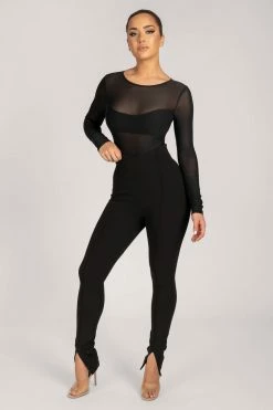 WXI Blaire Mesh Long Sleeve Bodysuit - Black All Tops