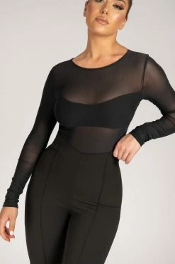 WXI Blaire Mesh Long Sleeve Bodysuit - Black All Tops