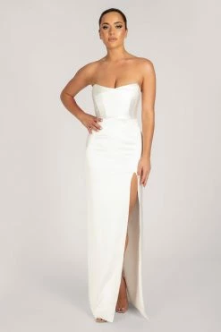 INB DRESSES Rheanna Strapless Cowl Neck Corset Maxi Dress - White