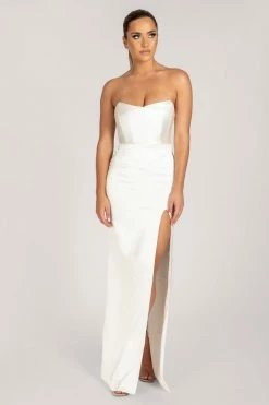 INB DRESSES Rheanna Strapless Cowl Neck Corset Maxi Dress - White