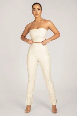 WNT Annabelle High Waisted Croc Skinny Pant - Cream