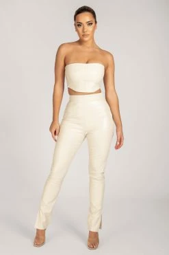 WNT Annabelle High Waisted Croc Skinny Pant - Cream