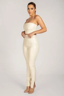WNT Annabelle High Waisted Croc Skinny Pant - Cream