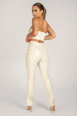 WNT Annabelle High Waisted Croc Skinny Pant - Cream