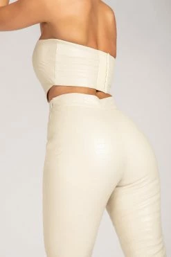 WNT Annabelle High Waisted Croc Skinny Pant - Cream