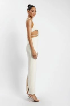 AMC Nicha Diamante Cut Out Midi Dress - Bone