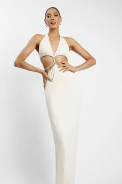 AMC Nicha Diamante Cut Out Midi Dress - Bone