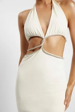 AMC Nicha Diamante Cut Out Midi Dress - Bone