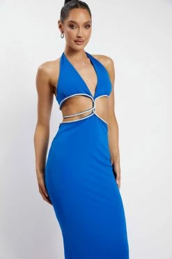 AMC Nicha Diamante Cut Out Midi Dress - Cobalt Blue