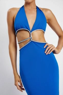 AMC Nicha Diamante Cut Out Midi Dress - Cobalt Blue