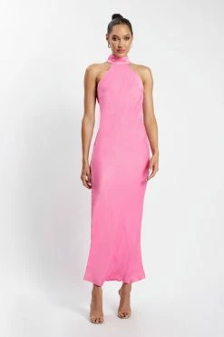 JLW DRESSES Claire Satin Drape Back Maxi Dress - Pink
