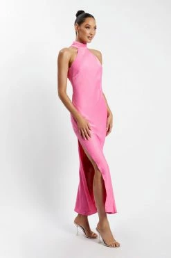 JLW DRESSES Claire Satin Drape Back Maxi Dress - Pink
