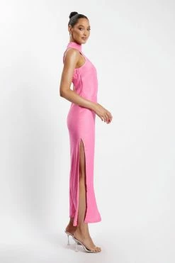 JLW DRESSES Claire Satin Drape Back Maxi Dress - Pink