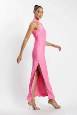 JLW DRESSES Claire Satin Drape Back Maxi Dress - Pink