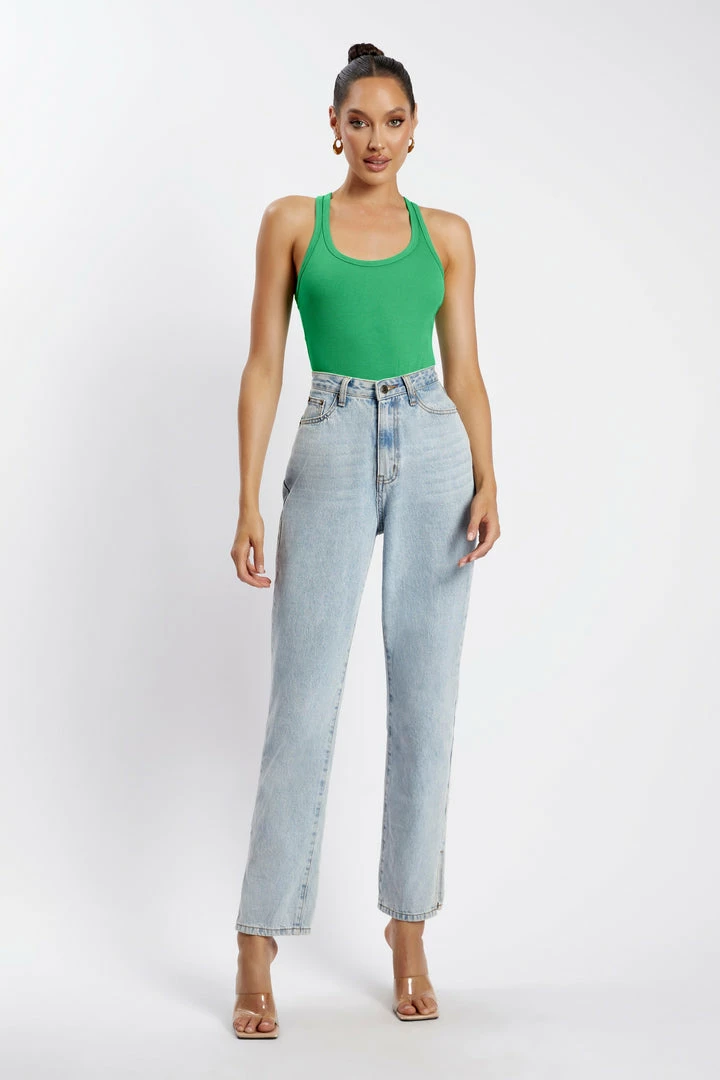 ROM All Tops London Ribbed Racer Back Bodysuit - Bright Green 2 ROM All Tops London Ribbed Racer Back Bodysuit - Bright Green