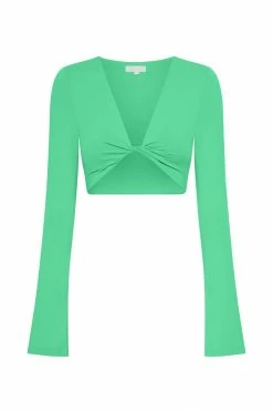 WXI Samantha Long Sleeve Twist Front Crop Top - Fresh Green