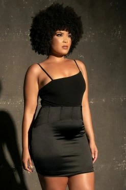 QNG All Tops Rosie Asymmetric Bodysuit - Black