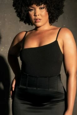 QNG All Tops Rosie Asymmetric Bodysuit - Black