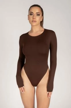 WXI All Tops Lydia Crew Neck Long Sleeve Bodysuit - Chocolate 20 WXI All Tops Lydia Crew Neck Long Sleeve Bodysuit - Chocolate