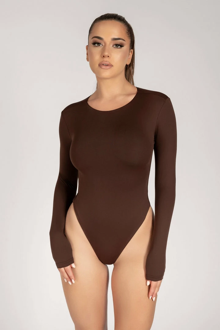 WXI All Tops Lydia Crew Neck Long Sleeve Bodysuit - Chocolate 8 WXI All Tops Lydia Crew Neck Long Sleeve Bodysuit - Chocolate