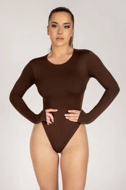 WXI All Tops Lydia Crew Neck Long Sleeve Bodysuit - Chocolate