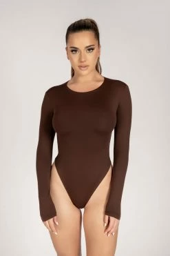 WXI All Tops Lydia Crew Neck Long Sleeve Bodysuit - Chocolate 24 WXI All Tops Lydia Crew Neck Long Sleeve Bodysuit - Chocolate