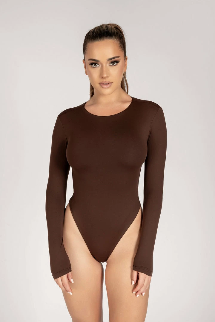 WXI All Tops Lydia Crew Neck Long Sleeve Bodysuit - Chocolate 12 WXI All Tops Lydia Crew Neck Long Sleeve Bodysuit - Chocolate