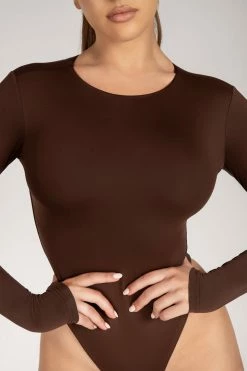 WXI All Tops Lydia Crew Neck Long Sleeve Bodysuit - Chocolate 25 WXI All Tops Lydia Crew Neck Long Sleeve Bodysuit - Chocolate