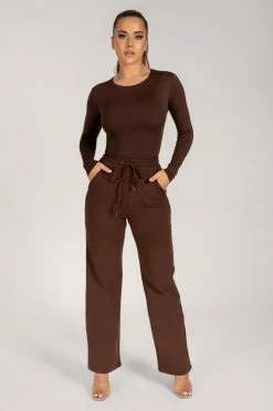 WXI All Tops Lydia Crew Neck Long Sleeve Bodysuit - Chocolate 19 WXI All Tops Lydia Crew Neck Long Sleeve Bodysuit - Chocolate