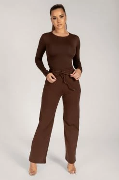 WXI All Tops Lydia Crew Neck Long Sleeve Bodysuit - Chocolate 18 WXI All Tops Lydia Crew Neck Long Sleeve Bodysuit - Chocolate