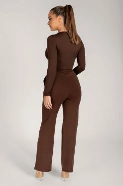 WXI All Tops Lydia Crew Neck Long Sleeve Bodysuit - Chocolate