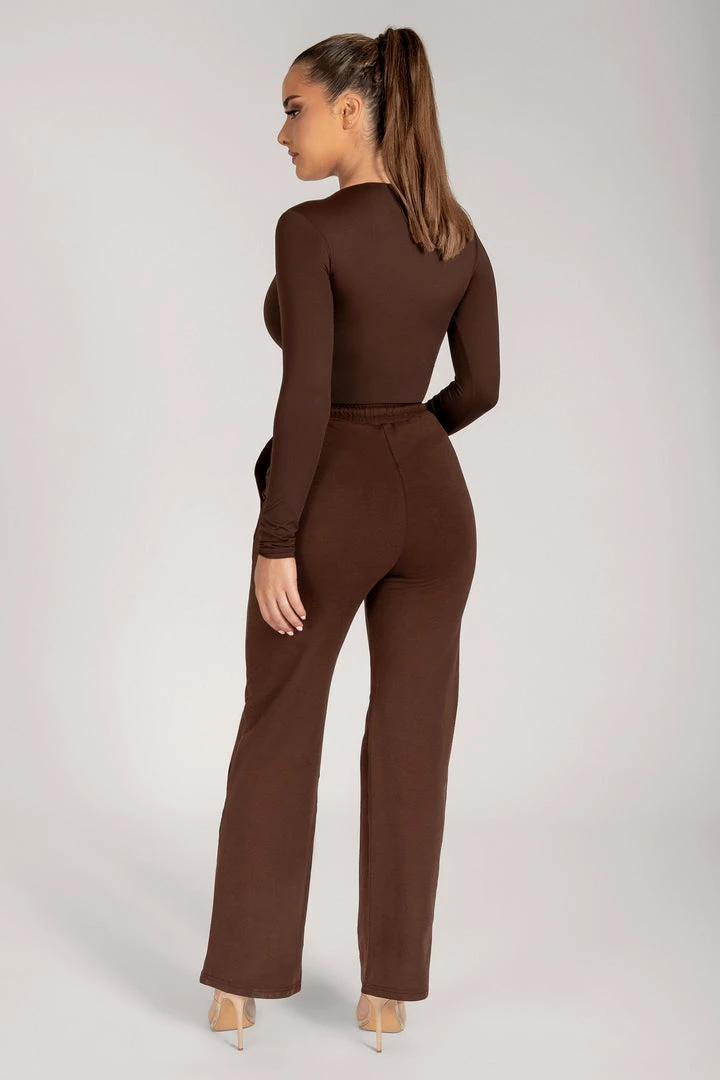 WXI All Tops Lydia Crew Neck Long Sleeve Bodysuit - Chocolate 2 WXI All Tops Lydia Crew Neck Long Sleeve Bodysuit - Chocolate