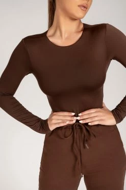 WXI All Tops Lydia Crew Neck Long Sleeve Bodysuit - Chocolate 15 WXI All Tops Lydia Crew Neck Long Sleeve Bodysuit - Chocolate