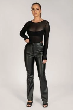 WNT All Bottoms Tyra Straight Leg Faux Leather Pants - Black
