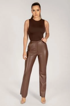 WNT Tyra Straight Leg Faux Leather Pants - Chocolate