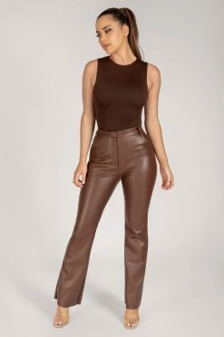 WNT Tyra Straight Leg Faux Leather Pants - Chocolate