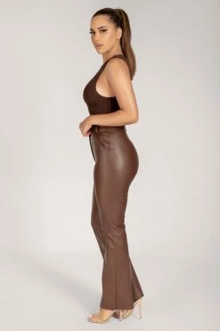 WNT Tyra Straight Leg Faux Leather Pants - Chocolate