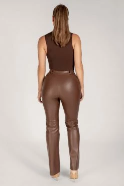 WNT Tyra Straight Leg Faux Leather Pants - Chocolate