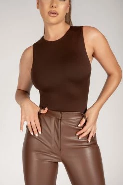 WNT Tyra Straight Leg Faux Leather Pants - Chocolate