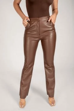 WNT Tyra Straight Leg Faux Leather Pants - Chocolate