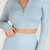 WXI Ashlea Long Sleeve Zip Up Crop Top - Cornflower Blue All Tops