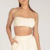 WNG Marina Terry Towelling Thin Strap Crop Top - Cream All Tops