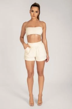 WNG Marina Terry Towelling Thin Strap Crop Top - Cream All Tops