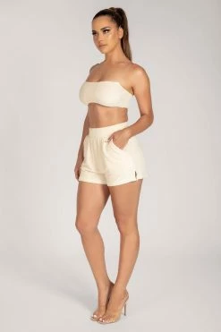 WNG Marina Terry Towelling Thin Strap Crop Top - Cream All Tops
