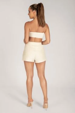WNG Marina Terry Towelling Thin Strap Crop Top - Cream All Tops