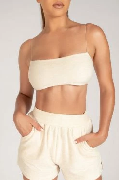 WNG Marina Terry Towelling Thin Strap Crop Top - Cream All Tops
