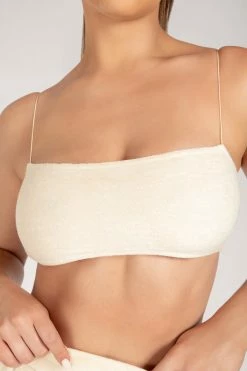 WNG Marina Terry Towelling Thin Strap Crop Top - Cream All Tops